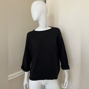 LINE. NEW! Black 100% Cashmere Rolled Neck 3/4 Sleeve Pullover Sweater Sz XS